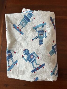 Pottery Barn Kids Skateboarding Robots Flat Sheet